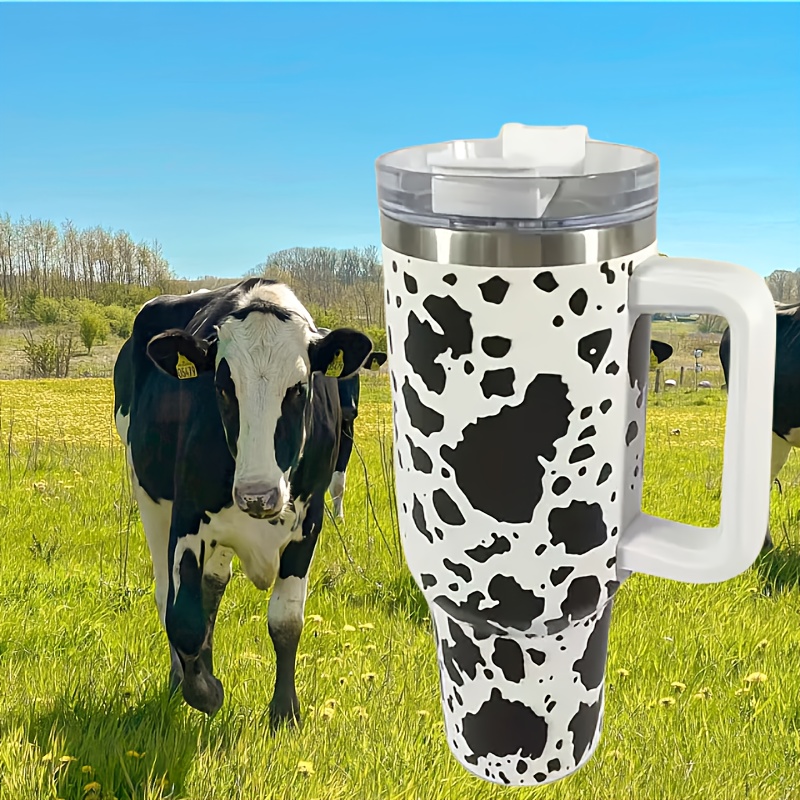 Cow Print Tumbler With Lid And Straw Stainless Steel Thermal - Temu