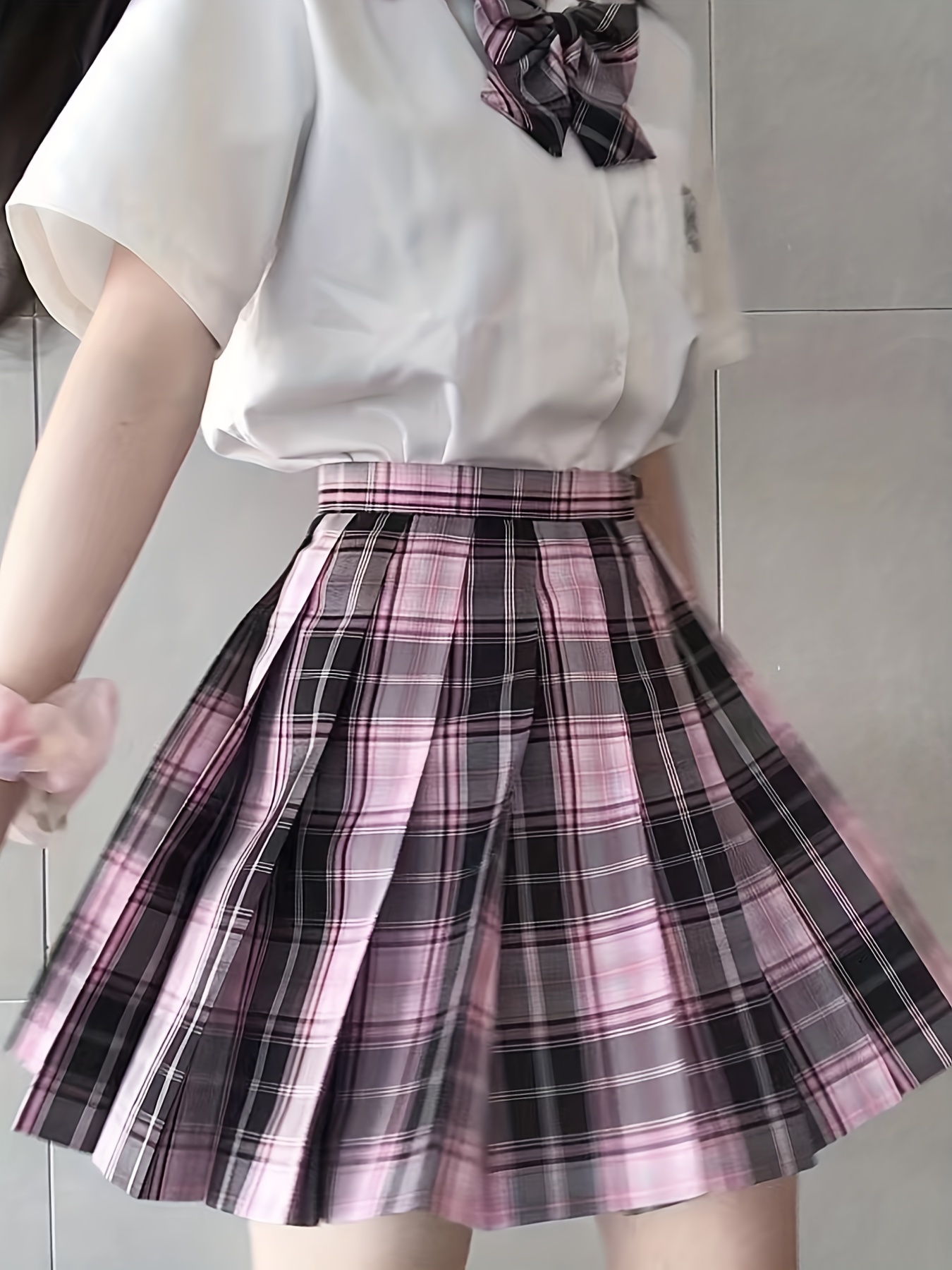 Saia plissada xadrez Kpop, saias de uniforme escolar japonês