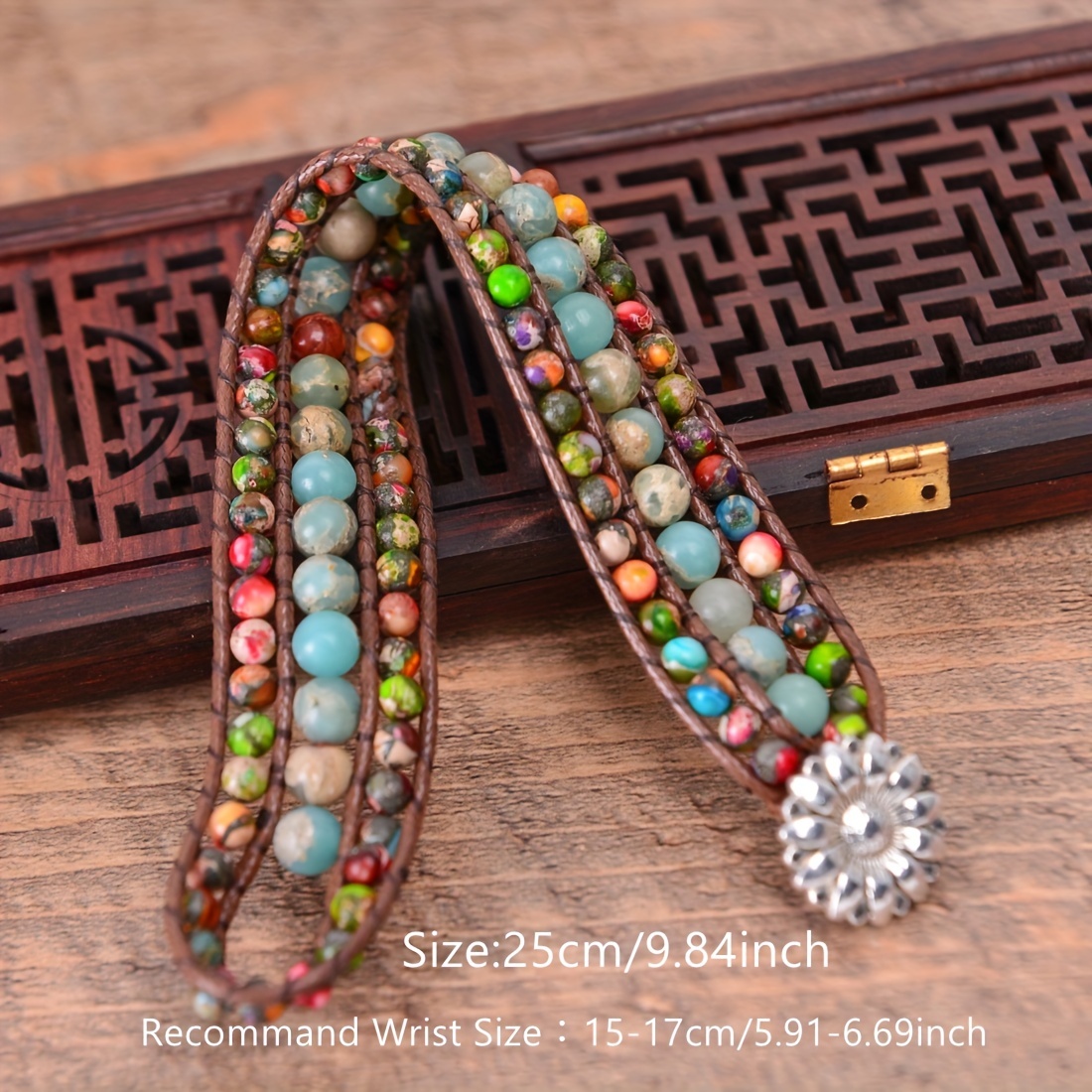 Colorful Beaded Bracelet Wrap Flower Charm Men