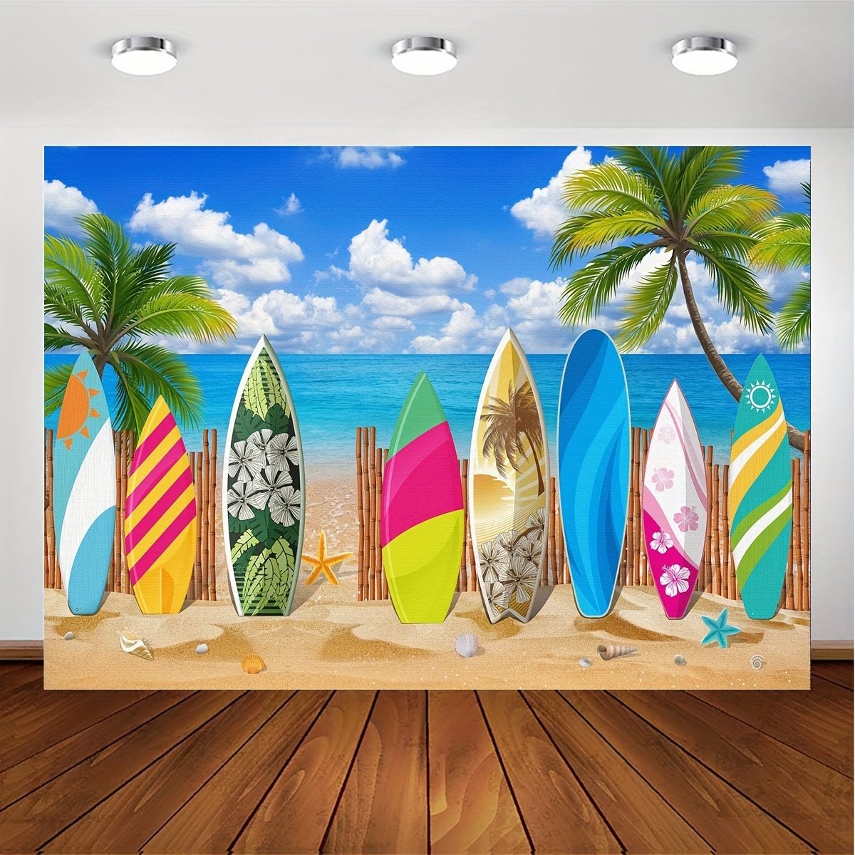 Decoración mural tabla de surf retro 4 piezas, pastel, 60 x 20 x 2