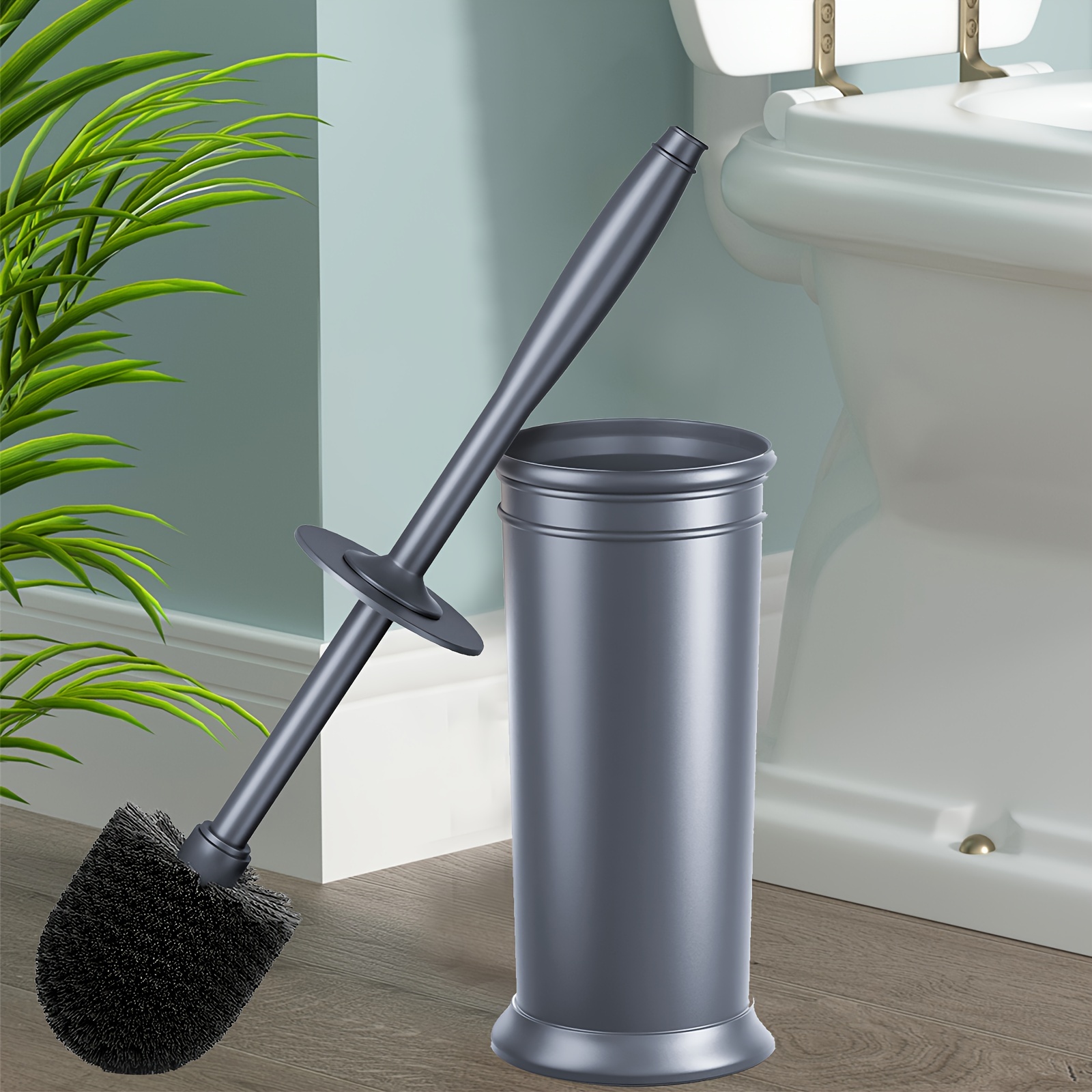 Escobilla de inodoro y soporte de aluminio, juego creativo de cepillo de  baño para baño, cepillo de limpieza de inodoro (color negro)