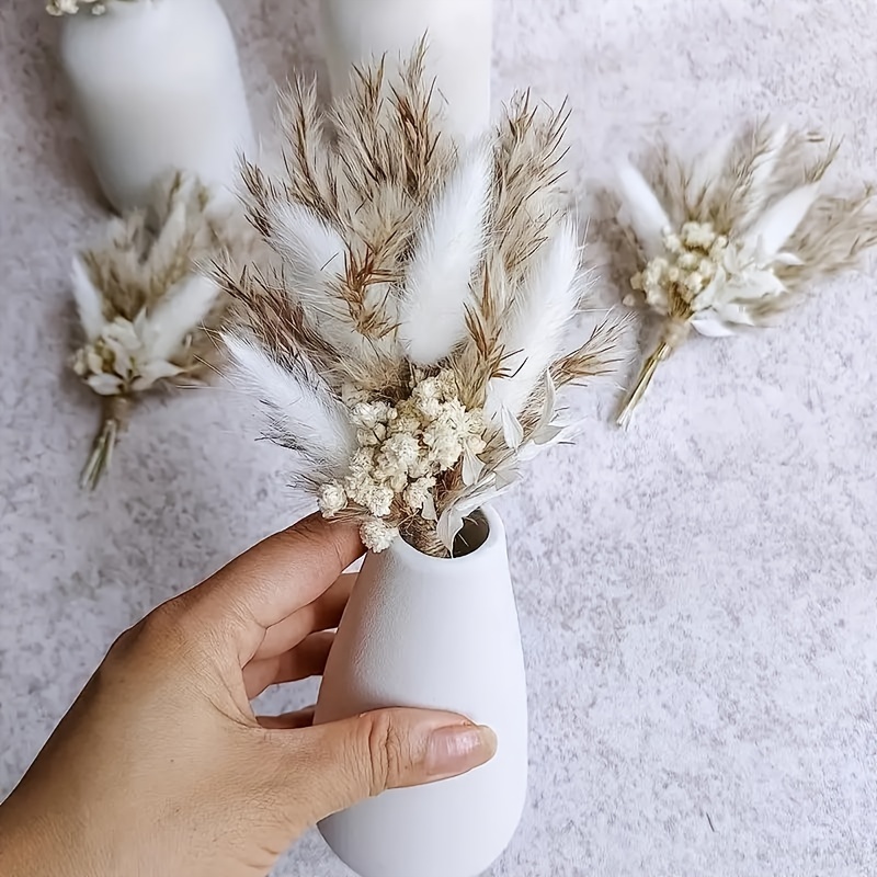 120Pcs Natural Real Dried Flowers Bouquet Boho Home Decor Rabbit Bunny  Tails Grass Preserved Flower for Wedding Party Decoration