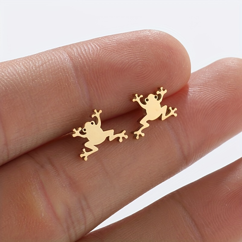2pcs Men's Stainless Steel Frog Ear Stud Earrings