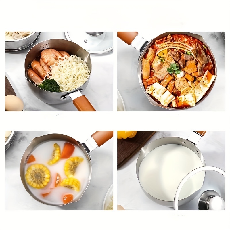 304 Stainless Steel Food Grade Soup Pot, Thickened Bottomed Induction  Cooker, General Soup Pot, Small Milk Pot, Complementary Food Glass Cover,  Single Handle Milk Pot, Double Ear Soup Steaming Pot, Gift Pot 