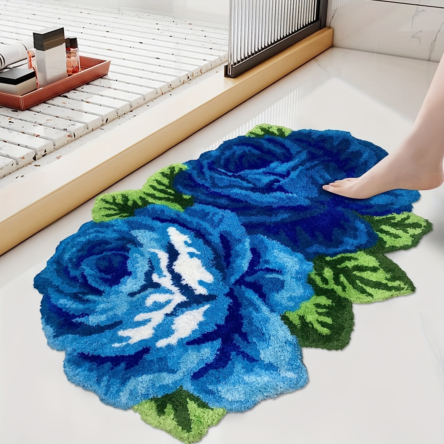 Fluffy Rose Carpet with Anti Slip Bottom Home Decor Bedroom Bathroom Hallway