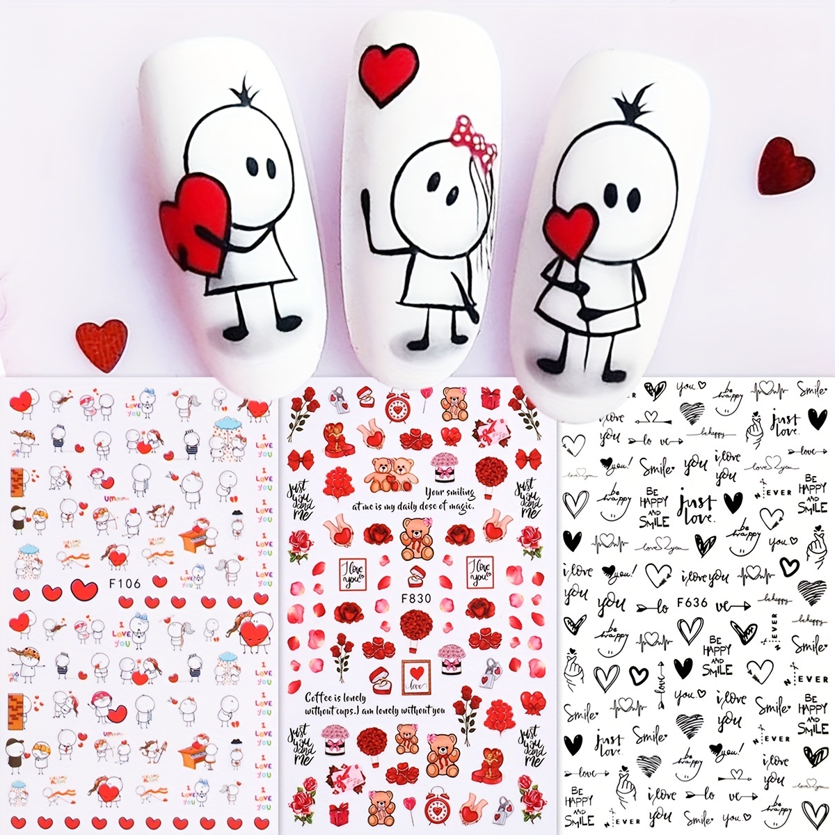  Cute Nail Art Stickers Nail Decals Valentine Cartoon
