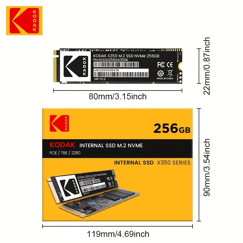 KODAK X350 M.2 2280 SSD 2TB NVMe PCIe Gen 3.0X4 Internal Solid State Drive ( SSD) for PC/Laptop 