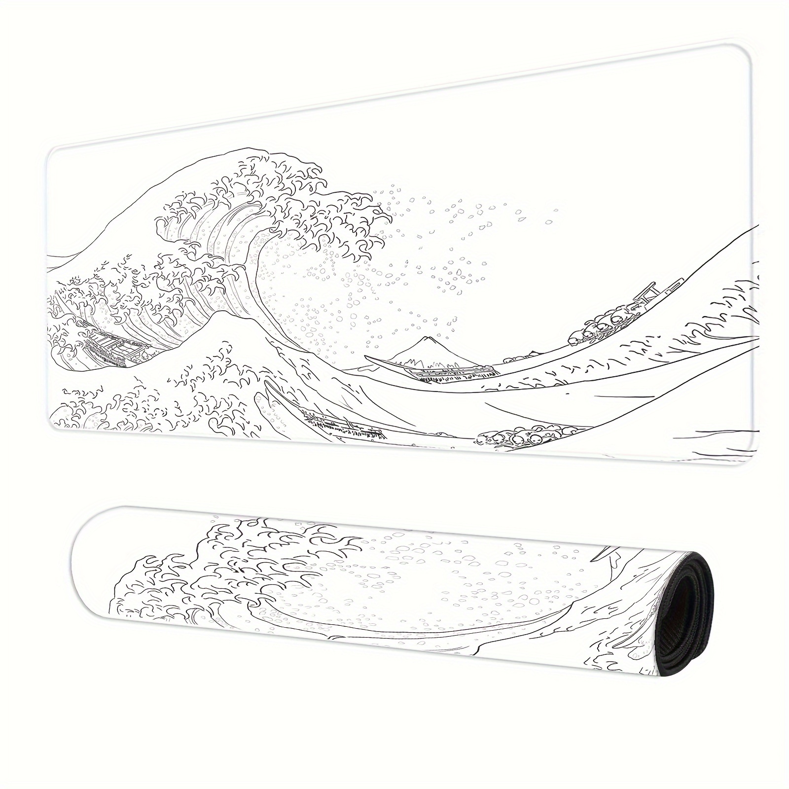 Great Wave Outline Black and White | Mouse Pad