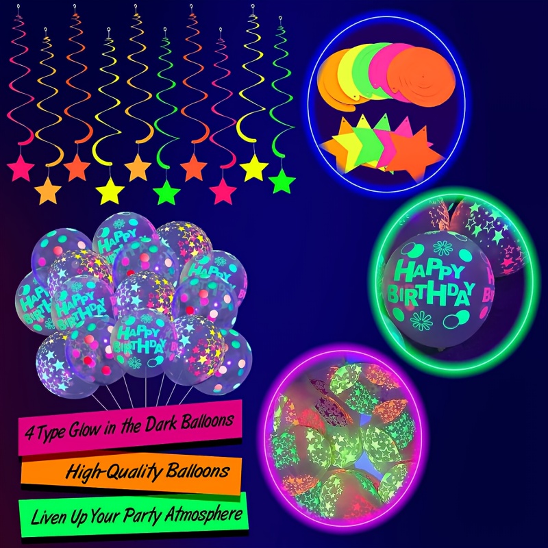 Neon Glow In The Dark Birthday Party Decorations Supplies - Temu