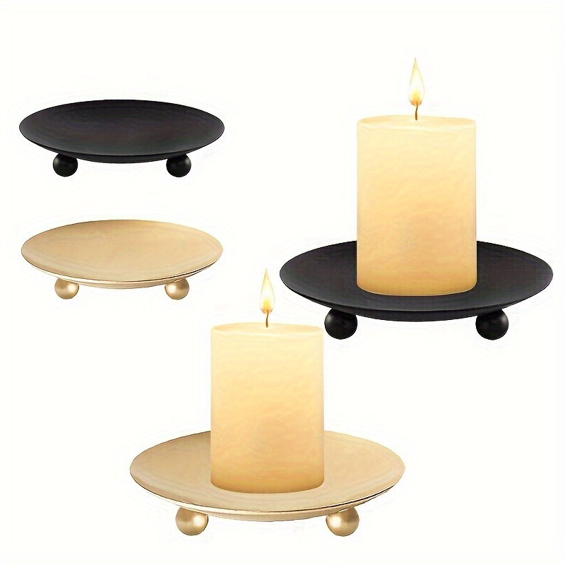  Portavelas para velas – Soporte para velas de hierro negro para  velas de pilar, juego de 3 portavelas de pedestal decorativo, plato de vela  para velas LED y de cera, fiesta