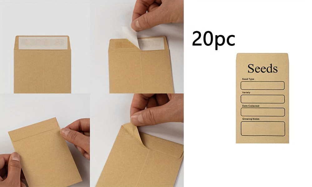 20pcs, Seed Envelopes Small Self-Adhesive Sealing Sead Envelopes Kraft Seed  Saving Packets 2.36 X 3.14 Inches For Collecting Flowers Vegetables Seed