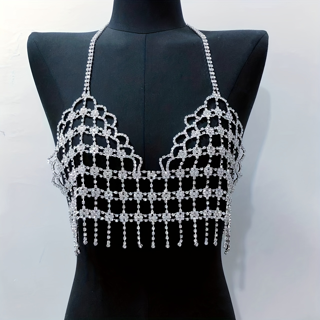 Hollow Out Bling Bling Mesh Crop Top Bra Chain Mulheres - Temu Portugal