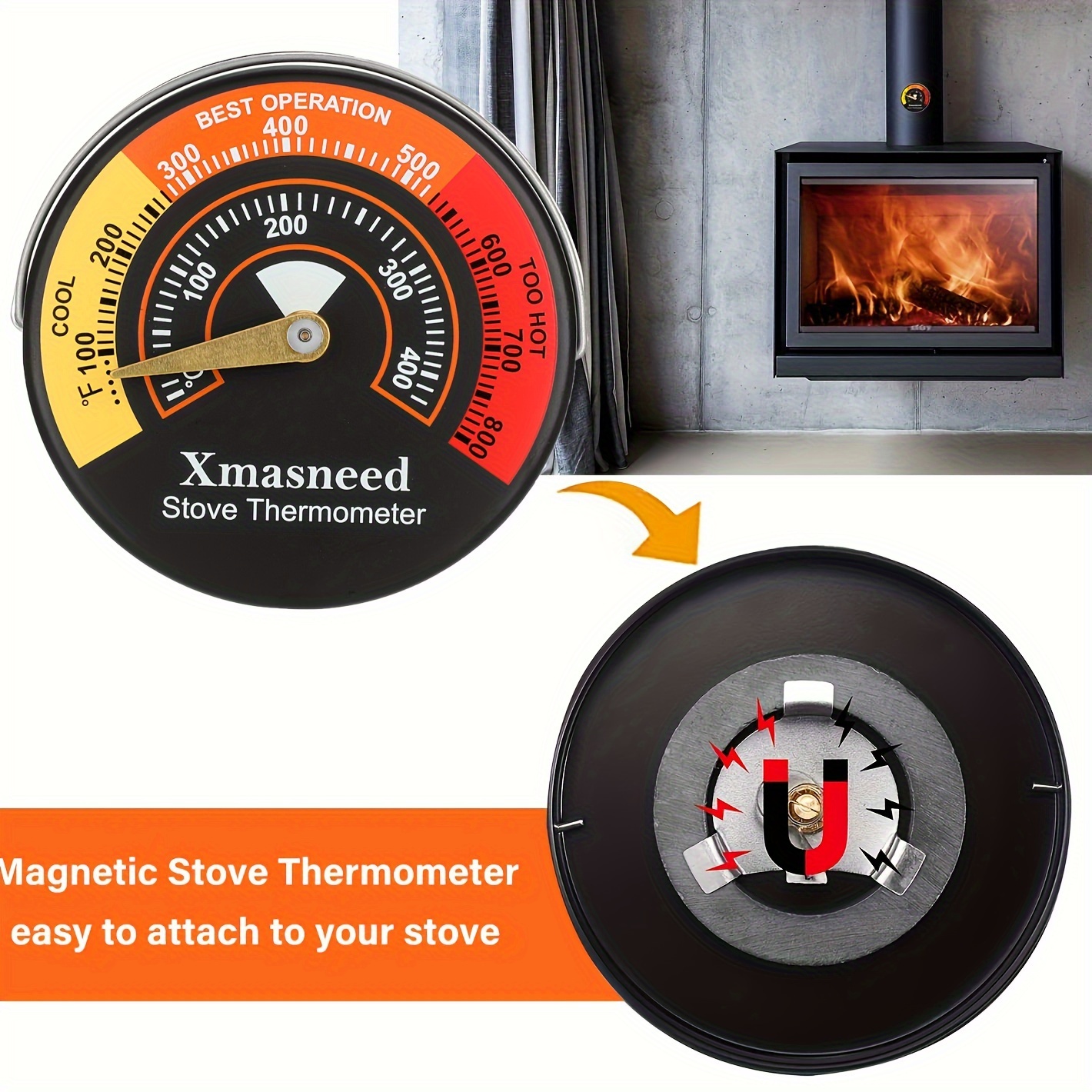 Utilisation d'un Thermomètre pour poele à bois et cheminée 