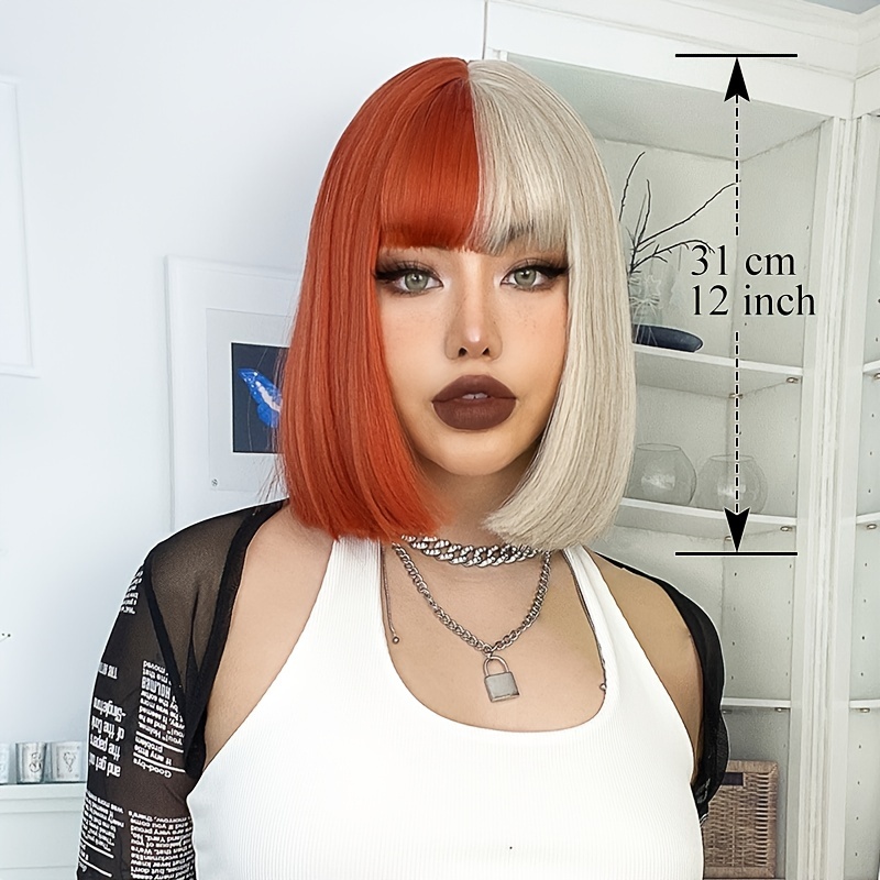 Fashion Half Red Half Blonde Short Bob Wig Synthetic Wigs Temu