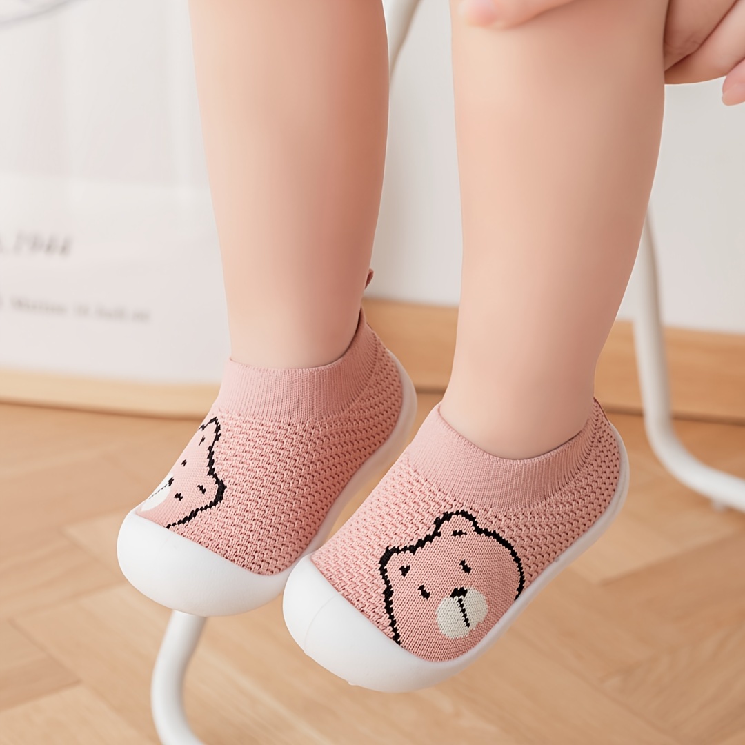 Adorable Bear Design Slip-On Sneakers for Babies & Toddlers - Lightweight, Breathable Mesh Fabric with Rubber Sole, Soft & Comfortable Low-Top Shoes for Boys & Girls, Baby Walking Shoes | Breathable Toddler Socks | Rubber Sole Shoes, Toddler Shoes