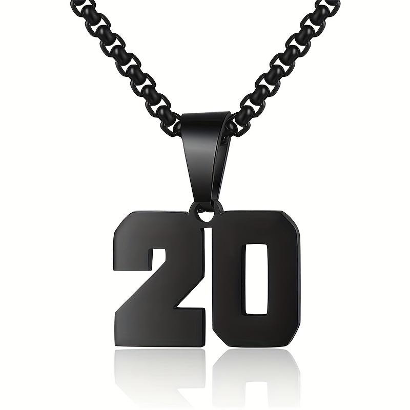 1pc Funky Number Necklace, Athletes Stainless Steel Black Silvery Chain, Lucky Number Charm Pendant Sports Jewelry, Jewels for Men,Temu