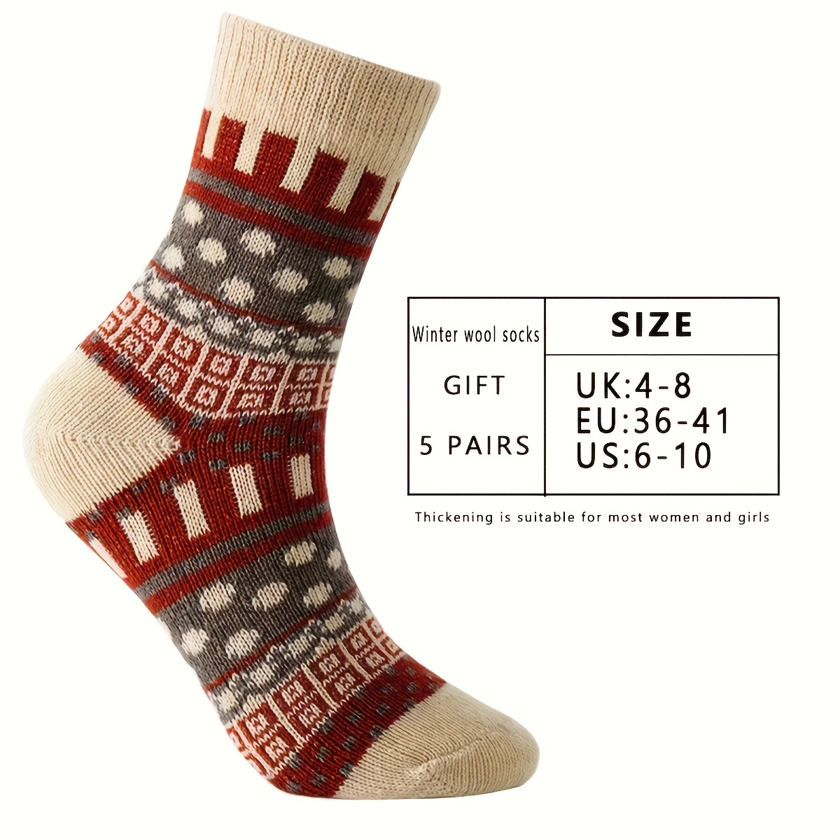 5 Pairs Geometric Pattern Mid Tube Socks for Women
