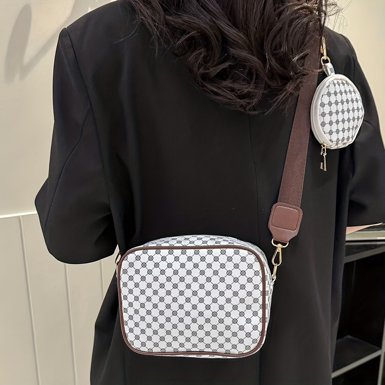 1 Crossbody Bag With Coin Purse, Geometric Pattern Square Bag, Trendy Shoulder  Bag For Women - Temu