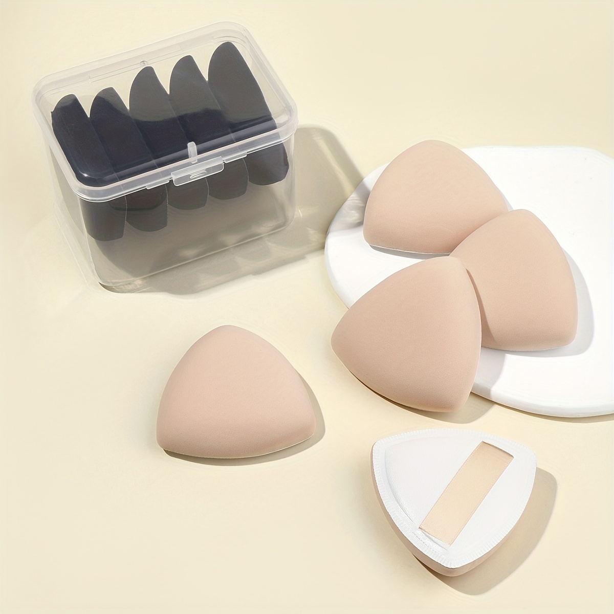 

5 Pcs Soft Reusable Triangle Powder Puff Set, Polyurethane Makeup Sponge Beauty Egg Blenders For Liquid Foundation Powder, Suitable For Beginners And Professional Artists