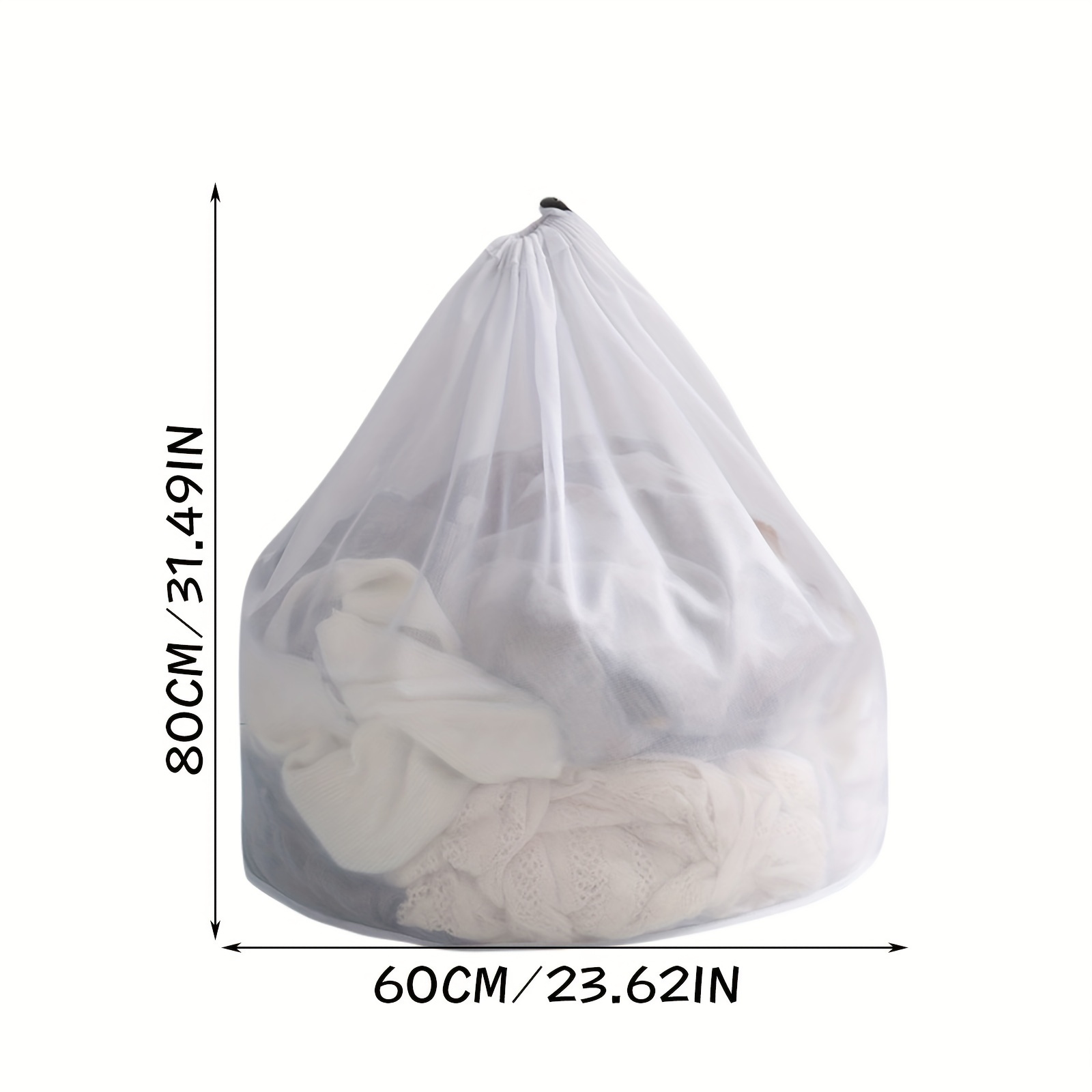 1pc Mesh Laundry Bag With Drawstring, White Polyester Large