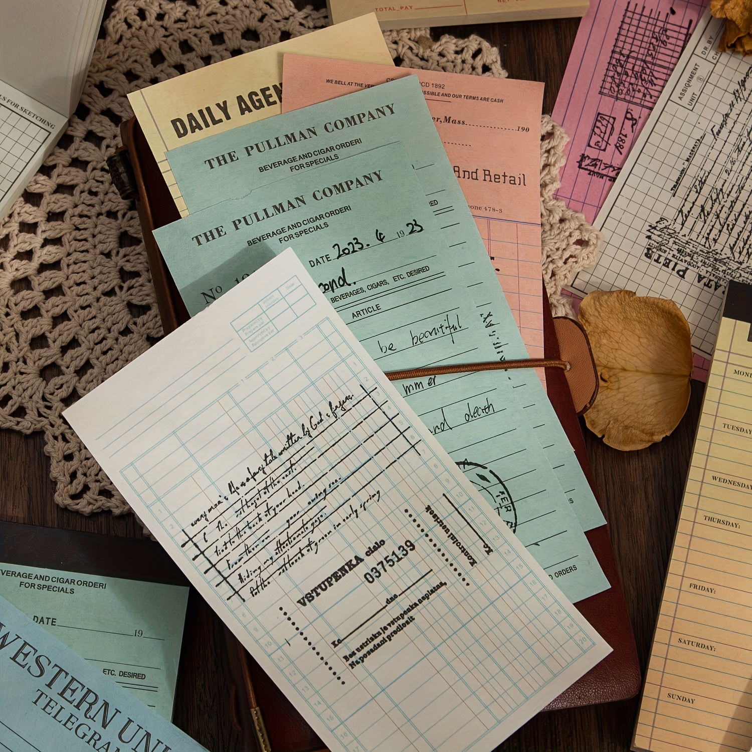 50PCS Retro Bill Memo Pad Narrative Chapter Series Material Decorative Paper