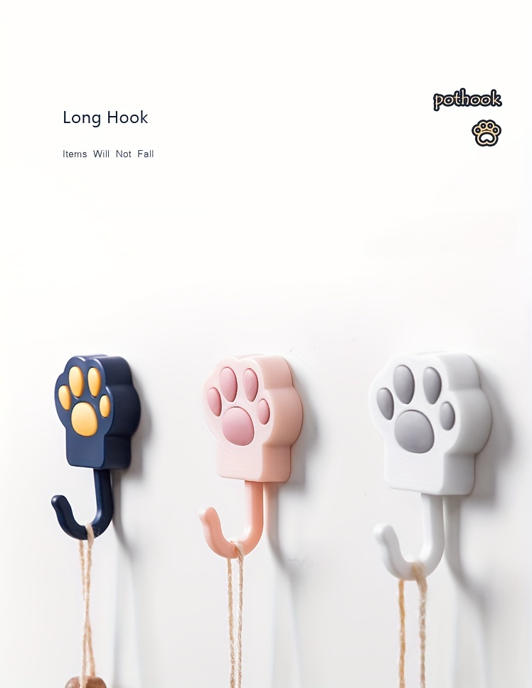 OYOREFD Cute Cartoon Cat Paw Wall Hook Creative Self adhesive Hidden Hooks  For Hanging Purse Key Hanger Wall Hangin…