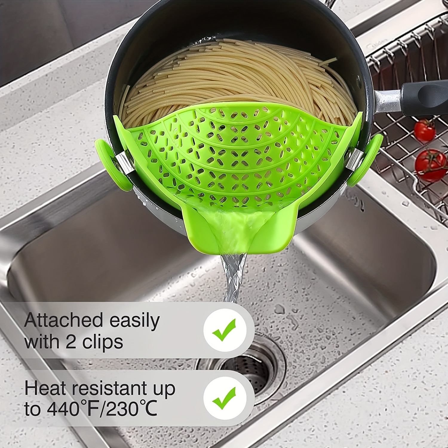 Kitchen Pasta Strainers Clip On Pot Silicone Spaghetti Colanders Heat  Resistant Kitchen Gadgets Fits Pots Pans Bowls 