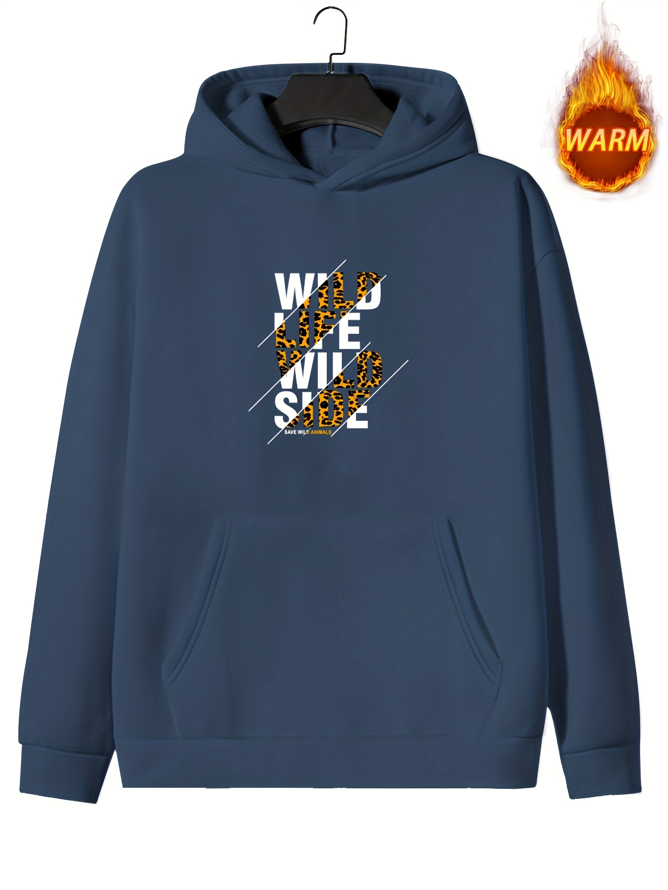 Letter Graphic Print Kangaroo Pocket Hoodie, Men's Casual Hooded Sweatshirt Hoodie,Temu