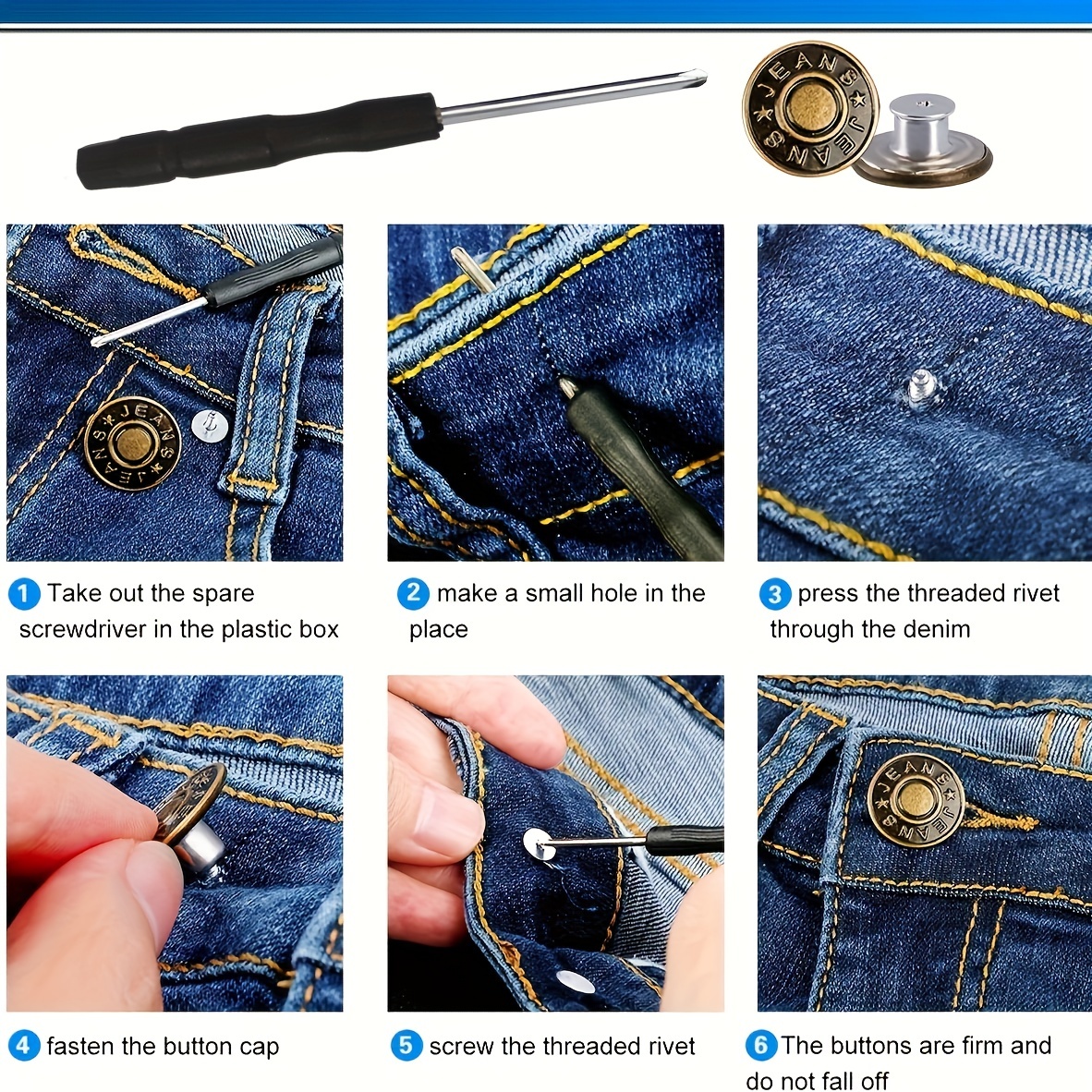 10pcs Replacement Jeans Buttons Nailless Repair Kit Durable No-Sewing Metal  Button – the best products in the Joom Geek online store