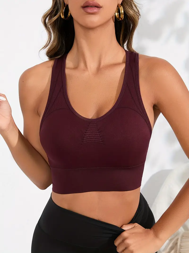High Impact Dark Red Sports Bra with Seamless Racer Back for Yoga and  Fitness - Women's Activewear