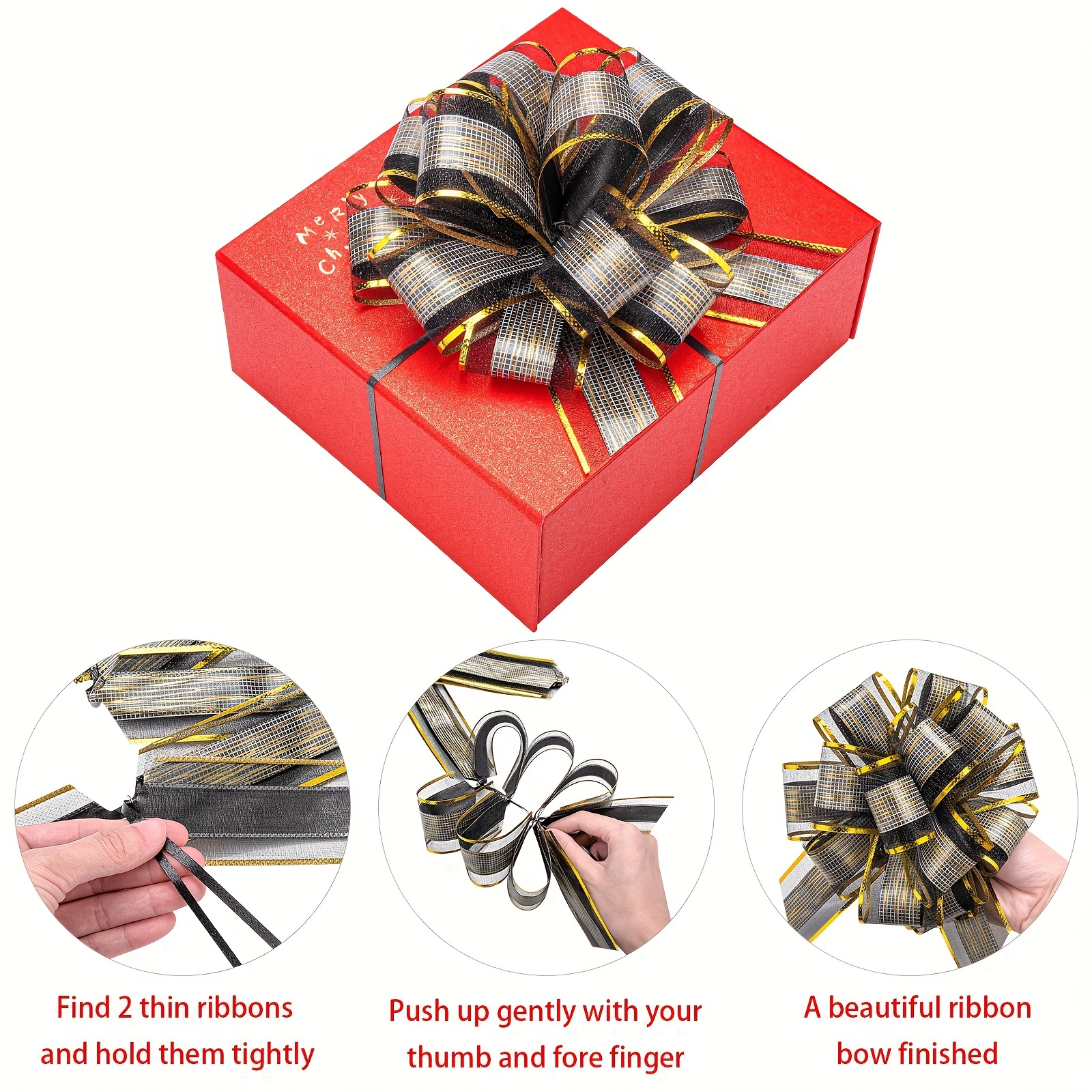 12 PCS 6 Large Gift Ribbon Pull Bows, Gift Wrapping Bows for Baskets,  Presents, Wedding, Christmas, Party Decorations,Red