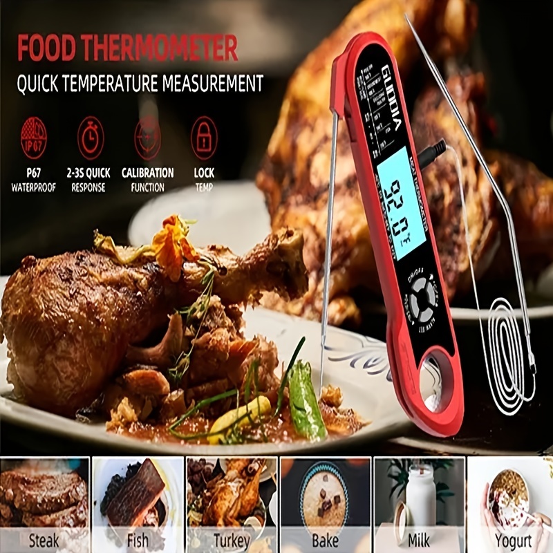 Digital Meat Thermometer Fork, Cooking Instant Read Temperature Fork with  LCD Display Sound Alarm Grilled Food Probe Gadgets Wireless for Outside