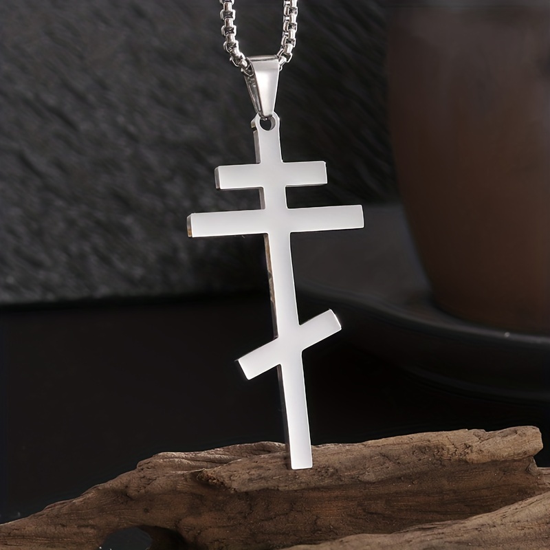 Christian Cross Charm Necklace Men's Stainless Steel - Temu Austria