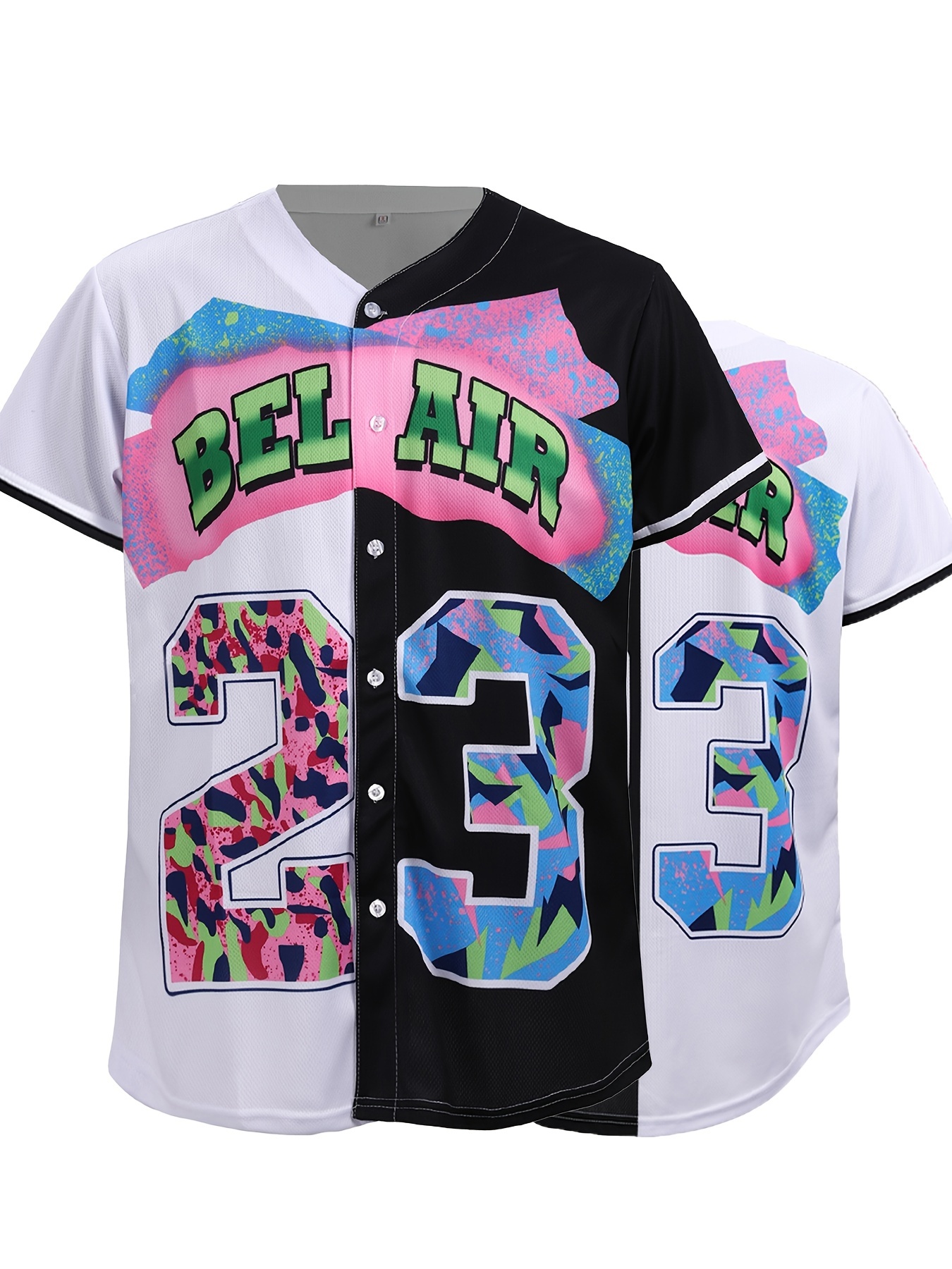 Men's Bel Air #23 Baseball Jersey, 90's City Theme Party Clothing, Hip Hop  Fashion Color Block Button Up Short Sleeve Shirt Suitable For Birthday  Parties - Temu