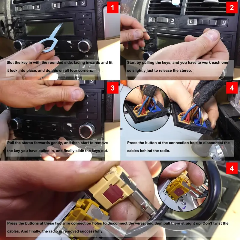 4 pezzi di strumenti di installazione audio per l'unità principale della  testa del perno di rilascio chiave di estrazione stereo radio per parti di  auto VW Ford Mercedes Benz Skoda - Temu