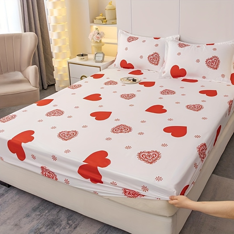 Fitted Sheet (without Pillowcase), Red Heart Print Bedding Sheet