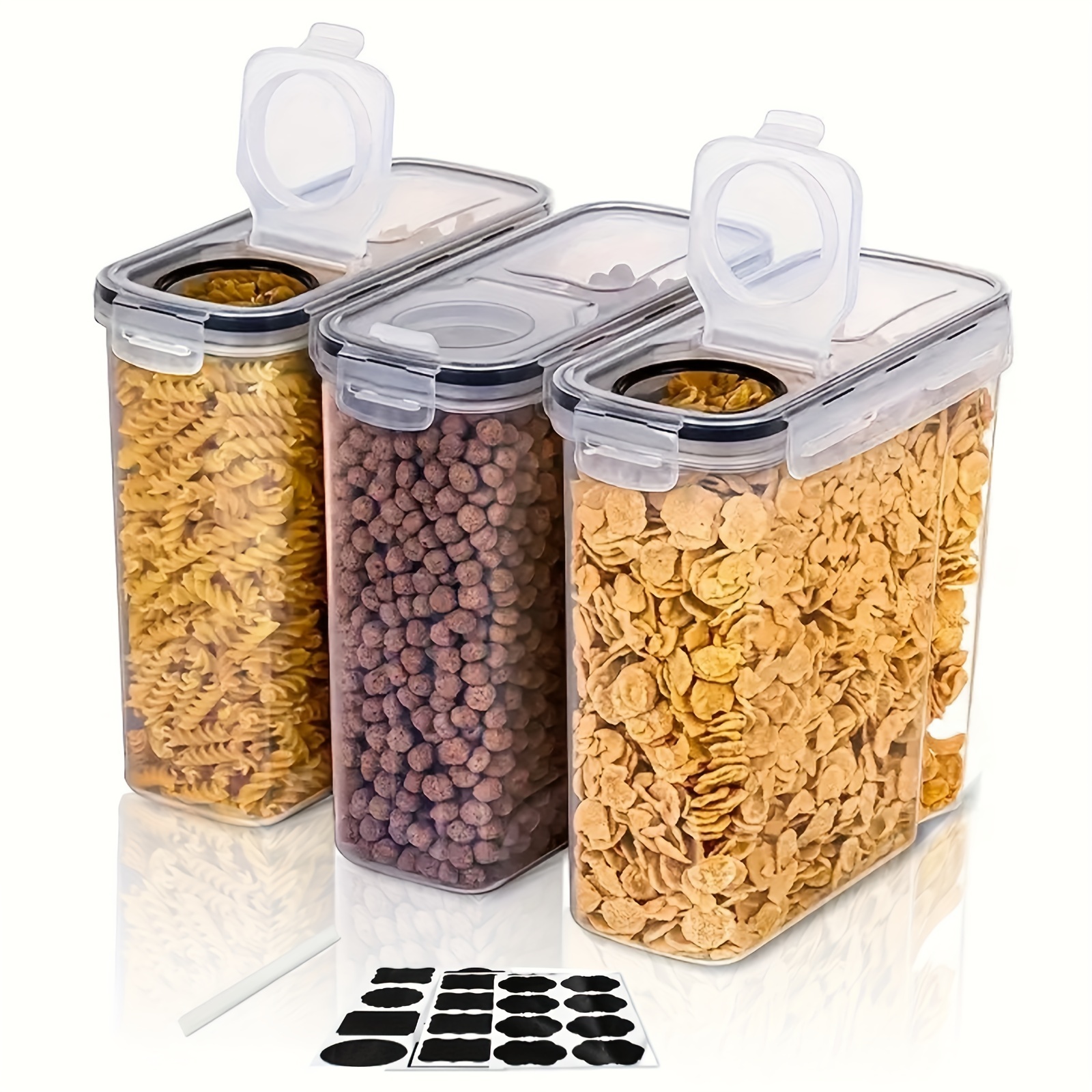 3pcs BPA-Free Cereal Storage Container Set with Lids - 2.5L Airtight Food Containers for Cereal, Snacks, and Sugar - Chalkboard Labels and Marker Included - Dishwasher Safe - Kitchen Supplies