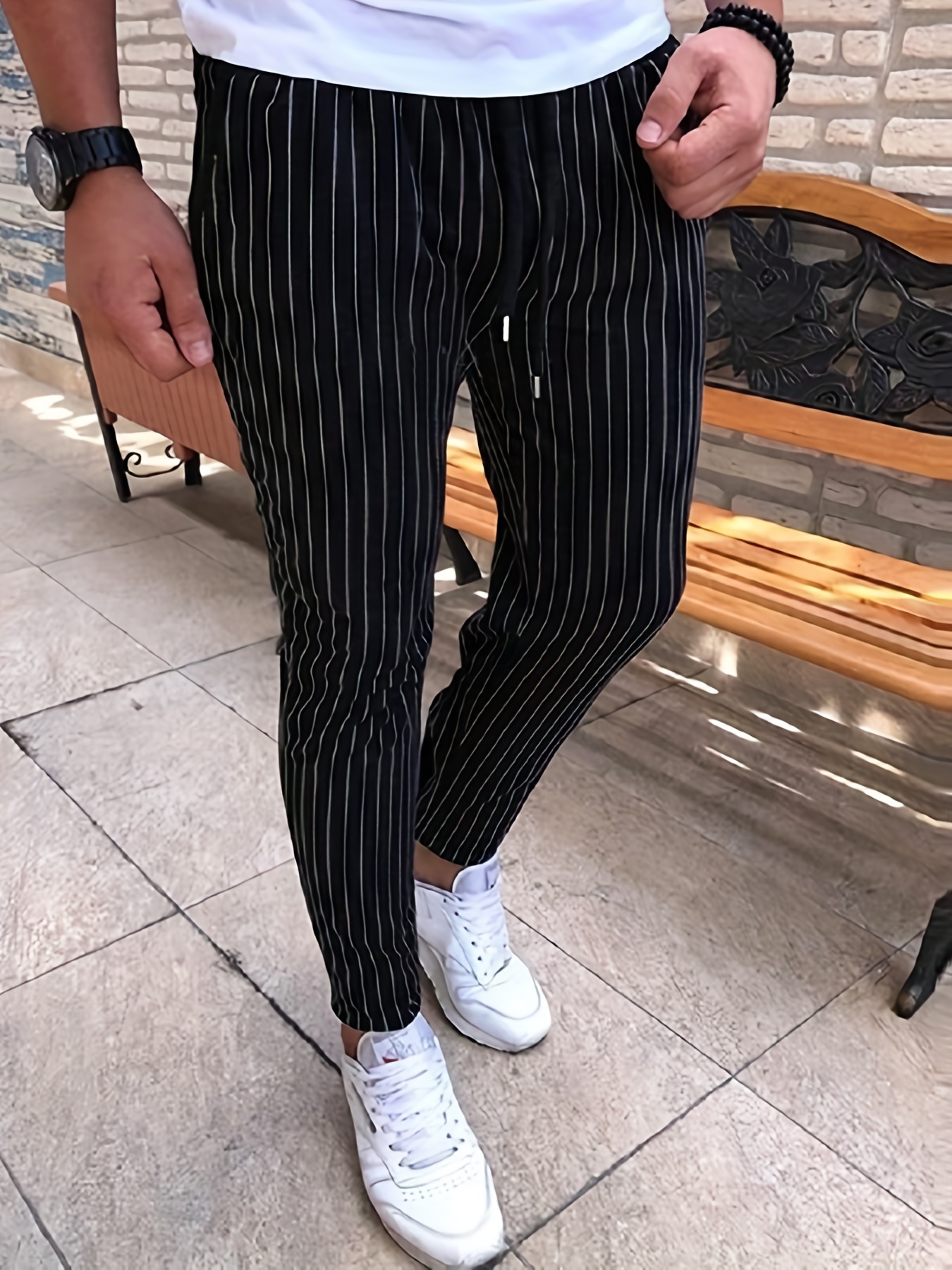 Striped Trousers with Sneakers