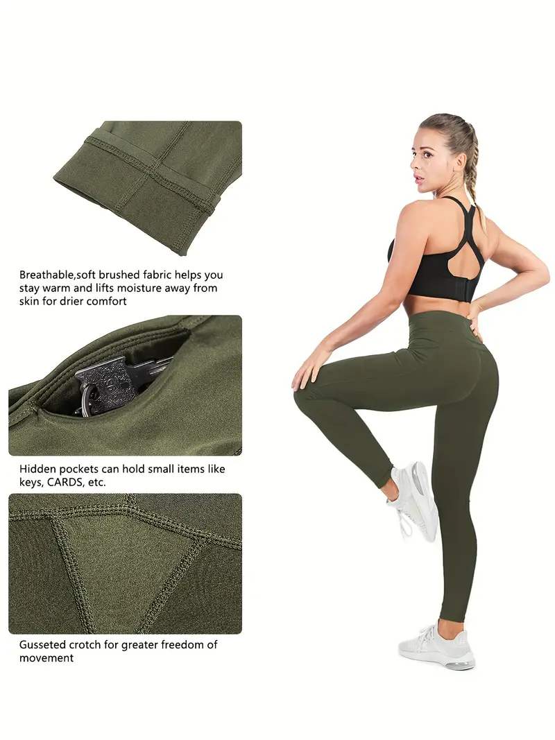Women's Fleece Lined Yoga Leggings Pockets High Waisted - Temu