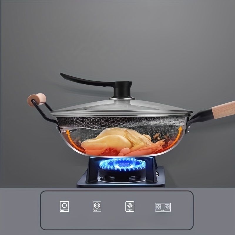 1pc, Household Stainless Steel Frying Pan, Non-stick Pan With Lid, For Gas  Stove And Magnetic Stove, Cookware, Kitchen Utensils, Kitchen Supplies, Kit