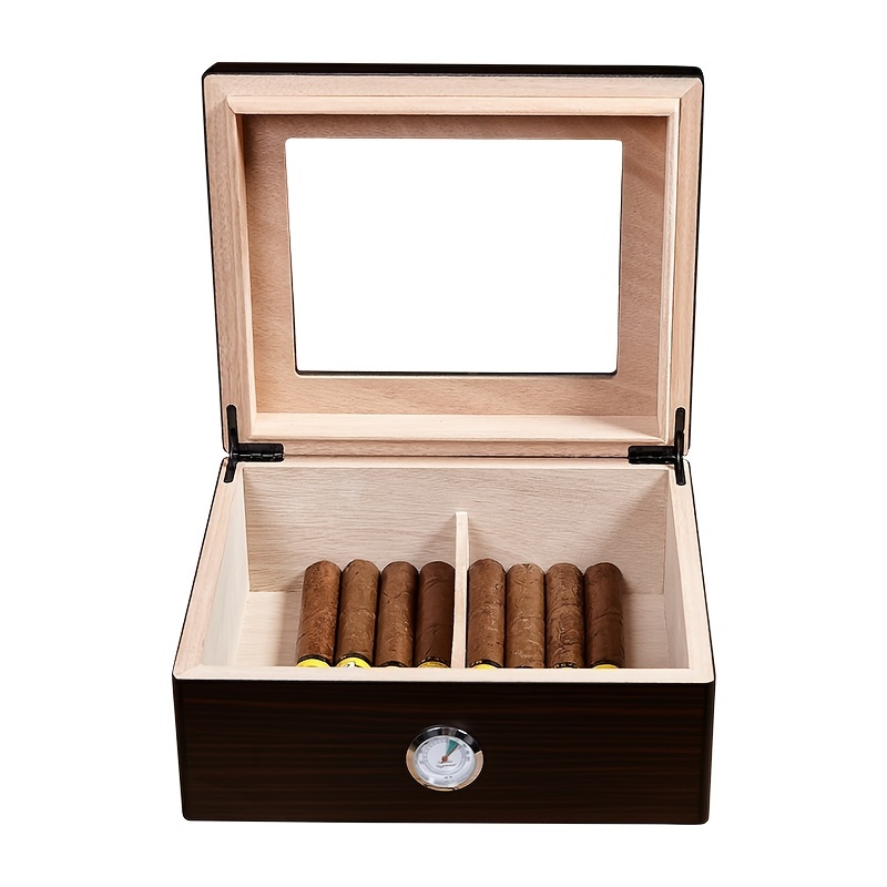 1pc Kkylin Cigar Humidors Royal Glasstop Cigar Humidor Cigar Box For 25 50 With Hygrometer Divider Cedar Wood Interior Cigar For Men 12 6 10 6 | Shop Now For Limited-time Deals | Temu