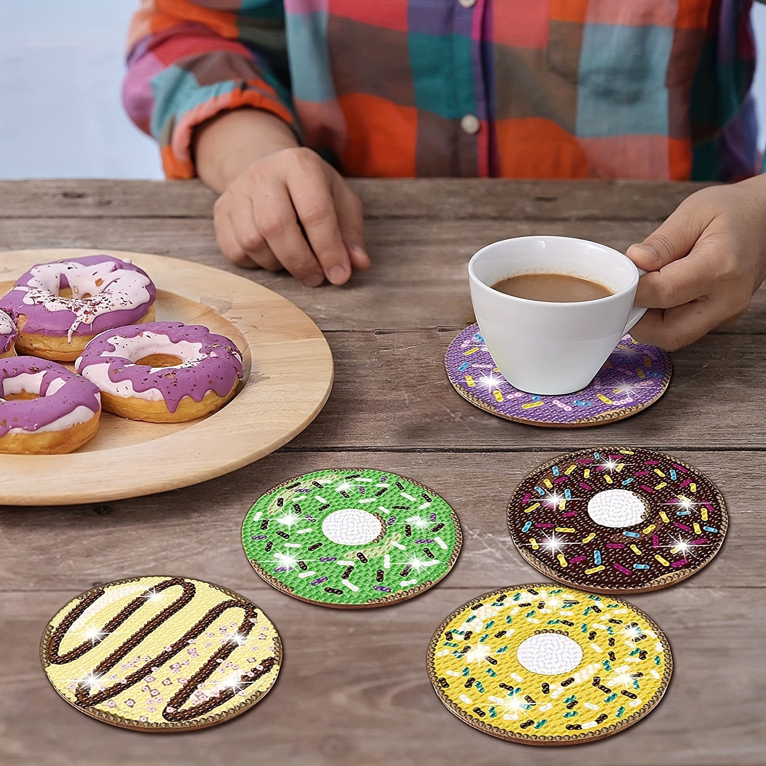 Colorful Donut Pattern Diamond Painting Coaster Kit Diy - Temu