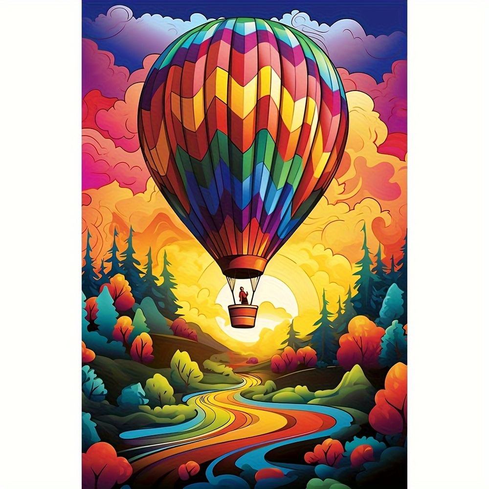 

1pc Large Size 35x50cm/13.8x19.7in Frameless Diy 5d Diamond Painting Sunset And Hot Air Balloon, Full Artificial Diamond Painting, Diamond Art Embroidery Kits, Handmade Home Office Wall Decor