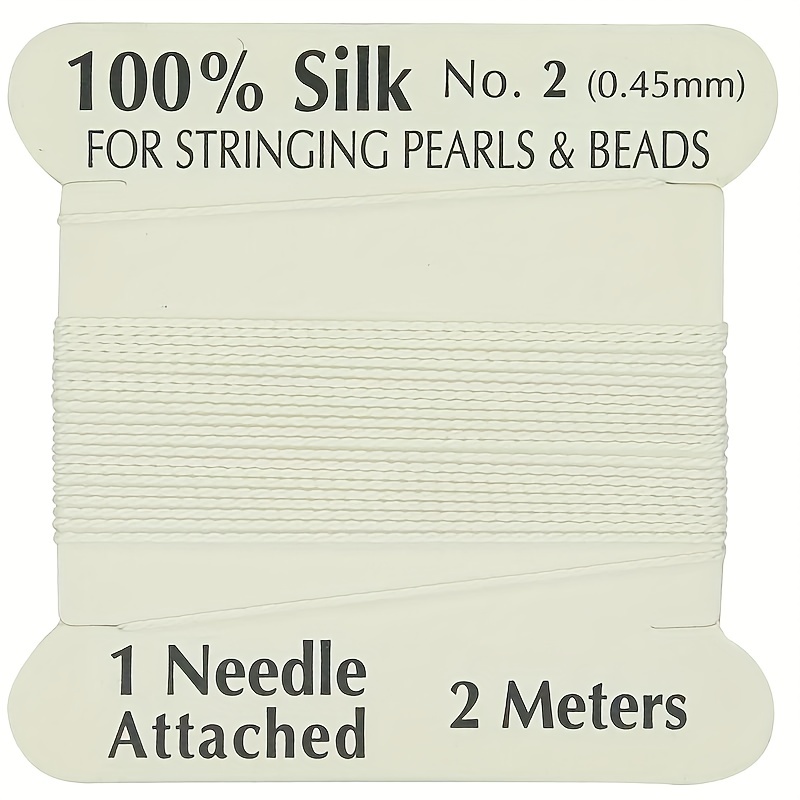 2 (0.45mm) White Silk Cord Thread With Attached Needle For Jewelry