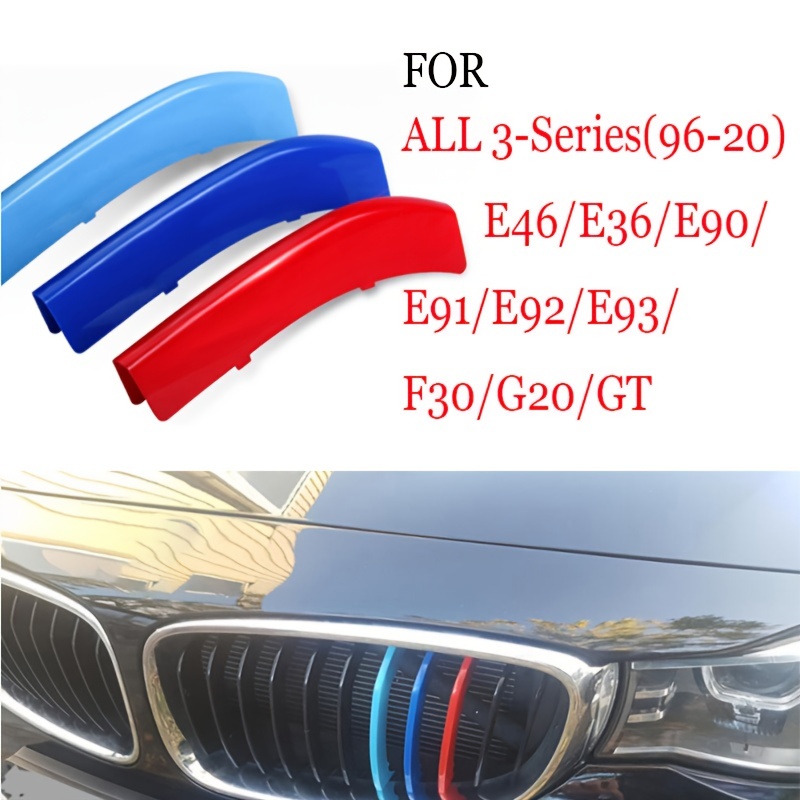 Kaufe 3 Stück Auto 3D M Styling Kühlergrill Zierleiste Stoßstangenabdeckung  Streifen Streifen Aufkleber Abdeckung für BMW 3er E36 E46 E90 F30 F34 G20