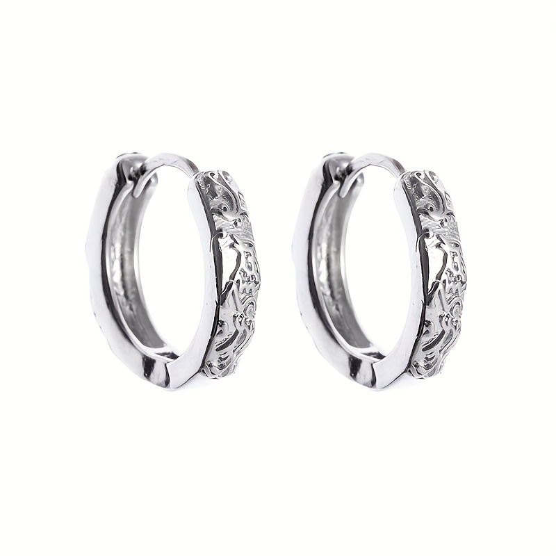 Men's Stylish Delicate Pierced Hoop Earrings Engraved Phoenix