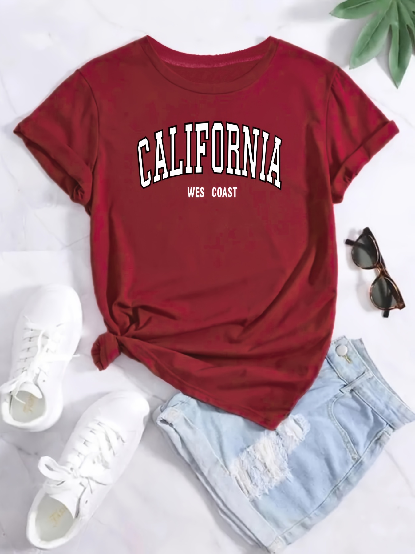 Camisetas Mujer Casual Manga Corta Cuello Redondo California - Temu