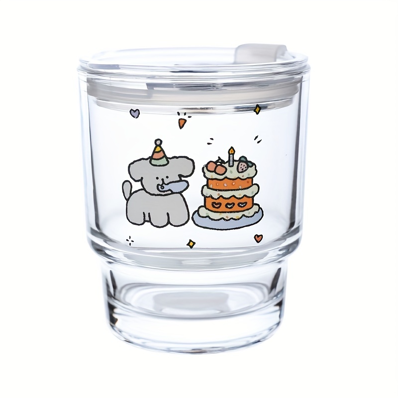  Vaso de vidrio a rayas taza de café con tapa y popote vasos para  beber agua/café helado/té/jugo/leche : Hogar y Cocina
