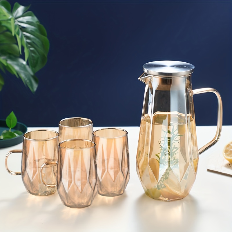 Blue Clear Pitcher And Cups Glass Drink Pitcher And Glass - Temu