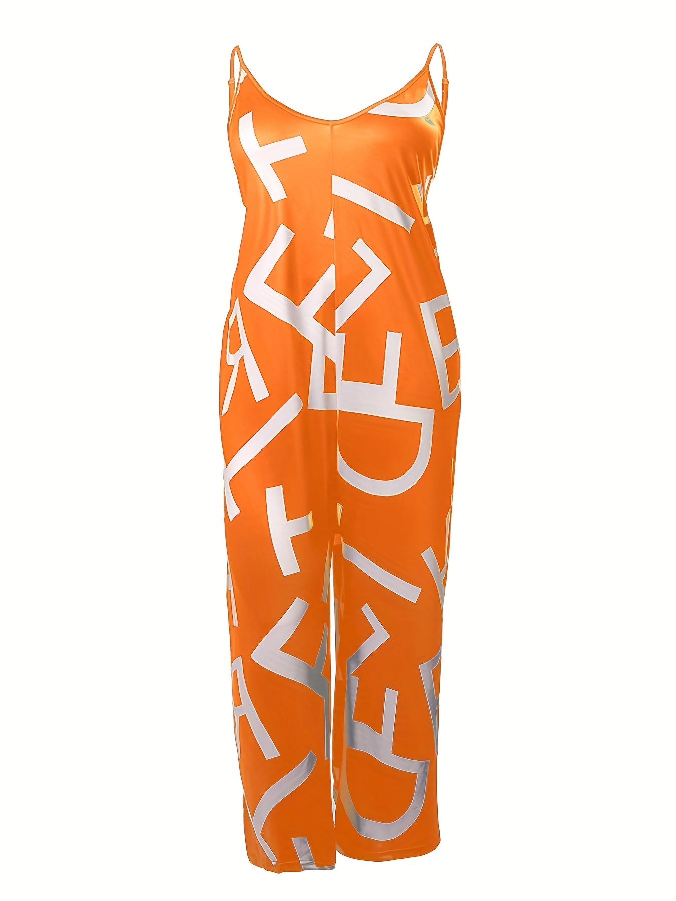 Casual Jumpsuit Women's Plus Letter Print V Neck Cami Jumpsuit